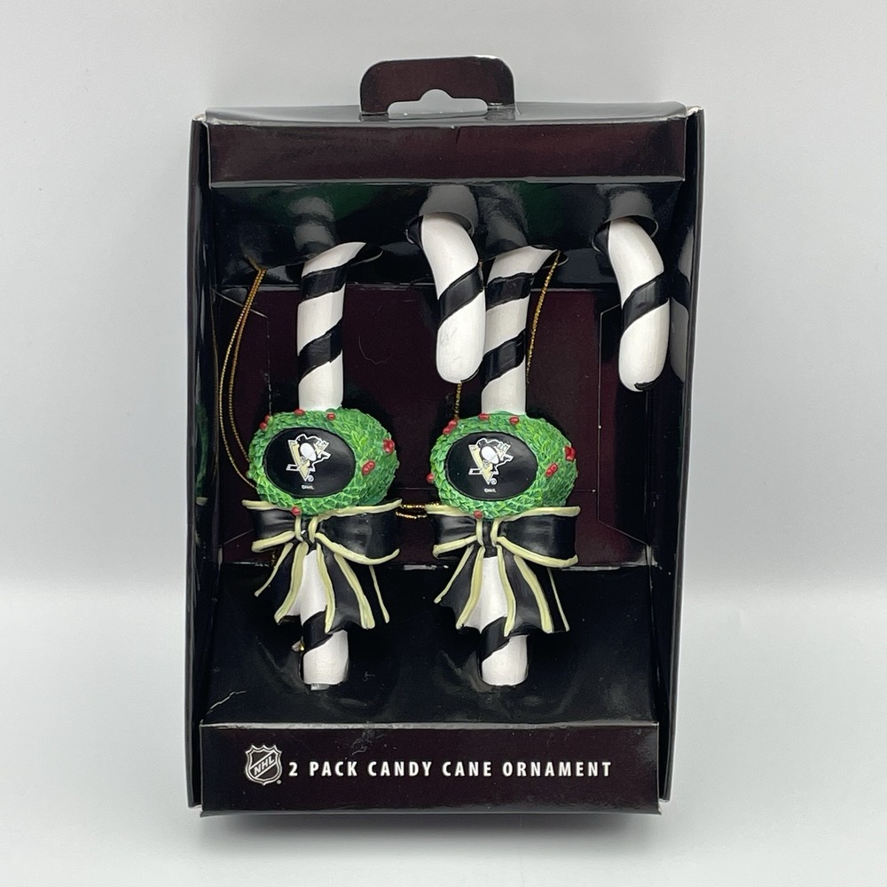 NEW‎ NHL Pittsburgh Penguins Logo 2 Pack Candy Cane Ornaments 2011 NIB